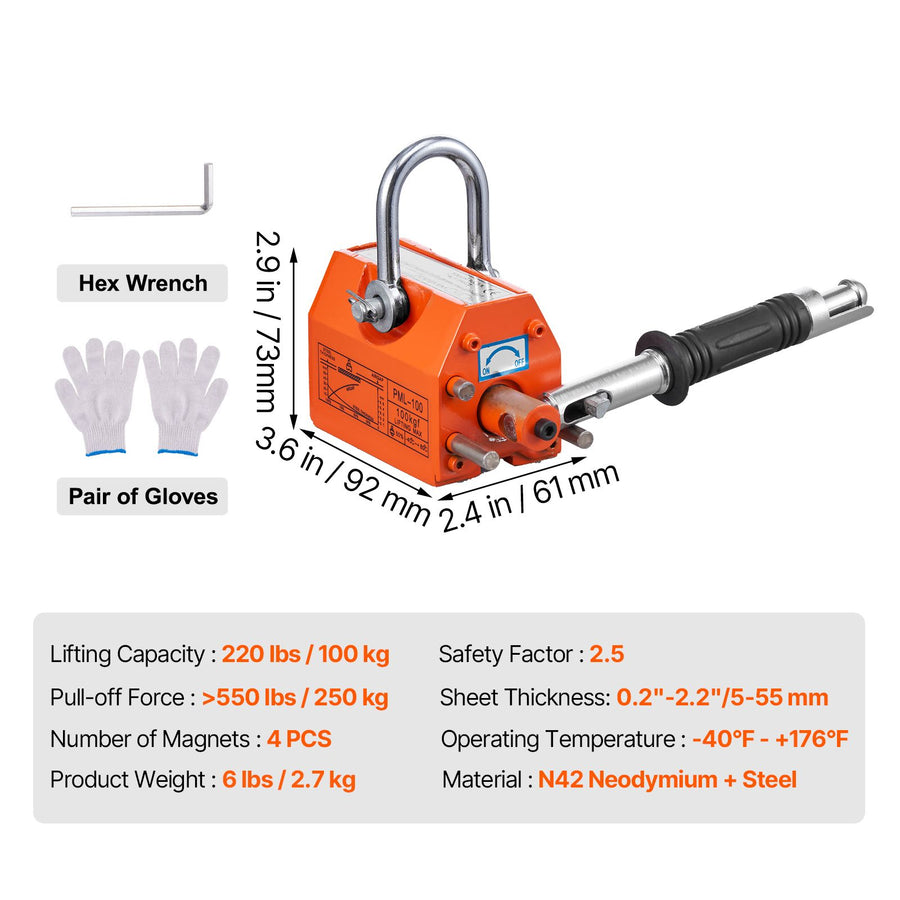 Magnetic Lifter, 100 kg/220 lbs Pulling Capacity, 2.5 Safety Factor, Neodymium & Steel, Lifting Magnet with, image 7