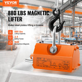 VEVOR Magnetic Lifter, 400 kg/880 lbs Pulling Capacity, 2.5 Safety Factor, Neodymium & Steel, Lifting Magnet with Release, Permanent Lift Magnets, Heavy Duty Magnet for Hoist, Shop Crane, Block, Board - Front View