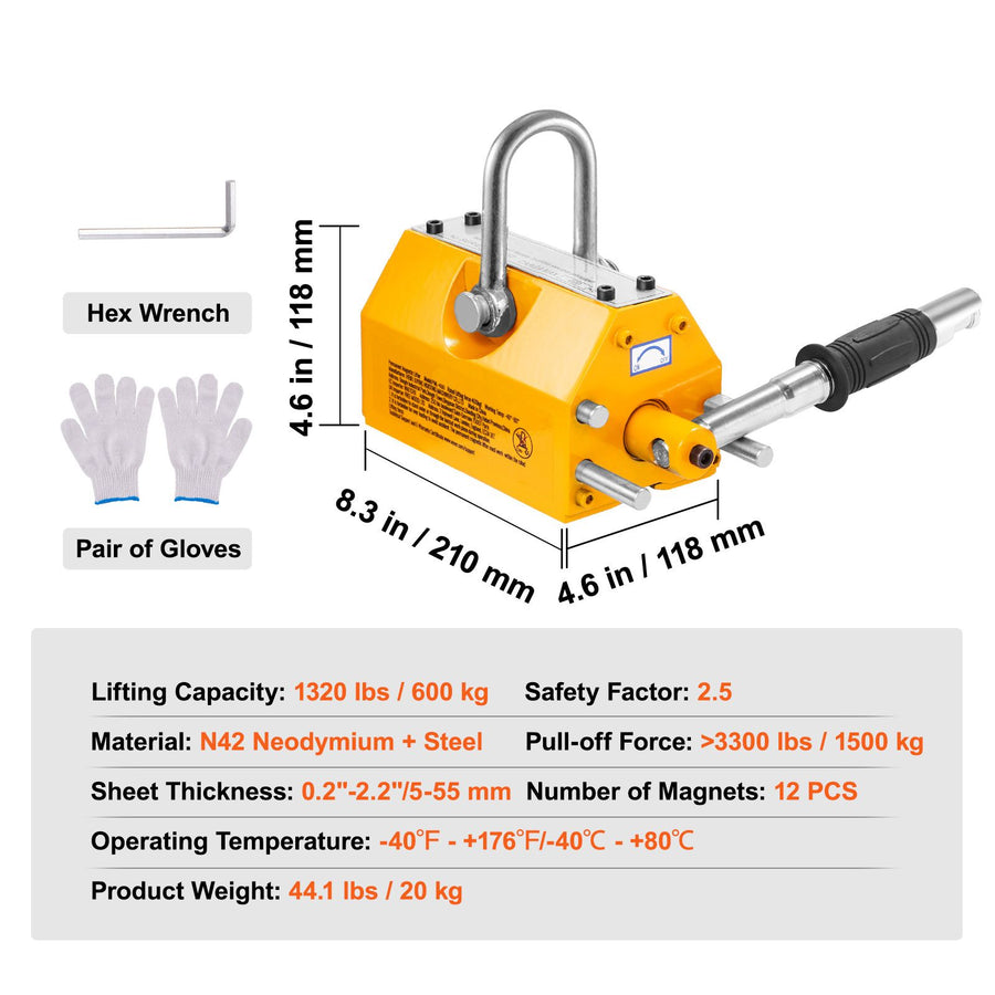 Magnetic Lifter, 600 kg Pulling Capacity, 2.5 Safety Factor, Neodymium & Steel, Lifting Magnet with Release,, image 7