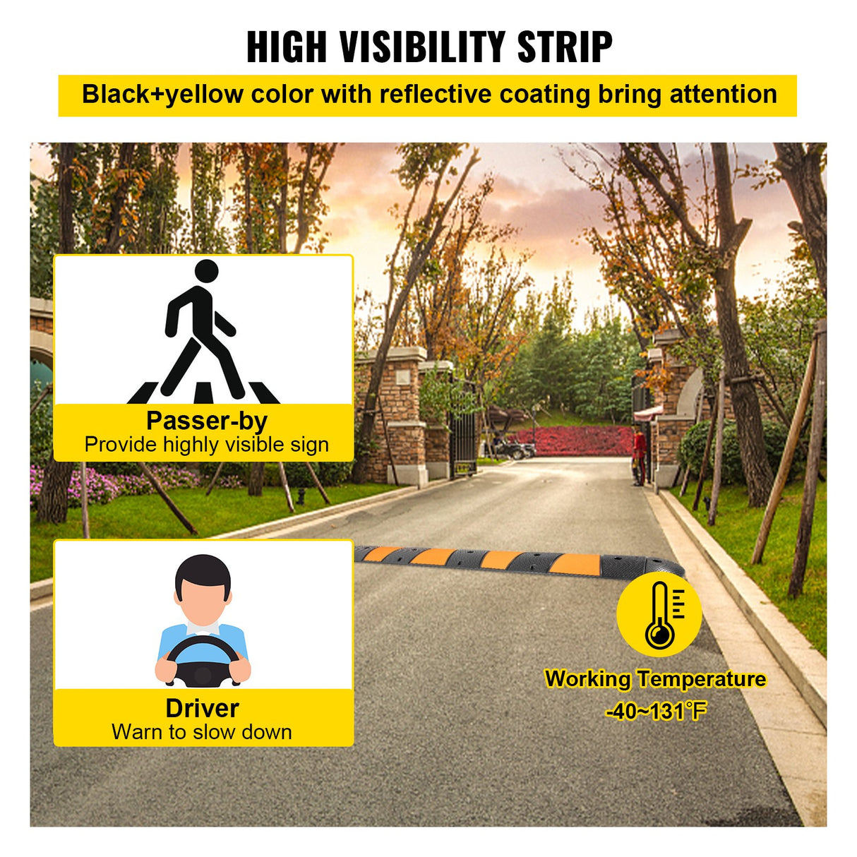 VEVOR Rubber Speed Bump, 1 Pack 2 Channel Speed Bump Hump, 72" Long Modular Speed Bump Rated 22000 LBS Loading, 72.8 x 12.2 x 2.2 Garage Speed Bump