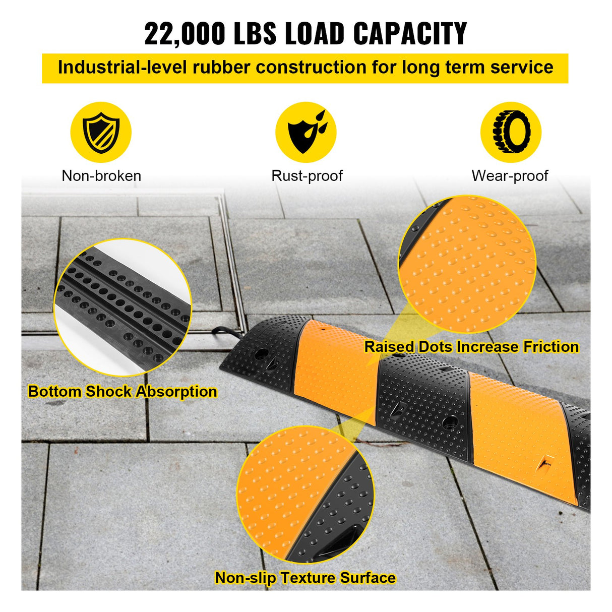 VEVOR Rubber Speed Bump, 2 Pack 2 Channel Speed Bump Hump, 42" Long Modular Speed Bump Rated 22000 LBS Load Capacity, 40.2 x 11.8 x 2.4 inch Garage