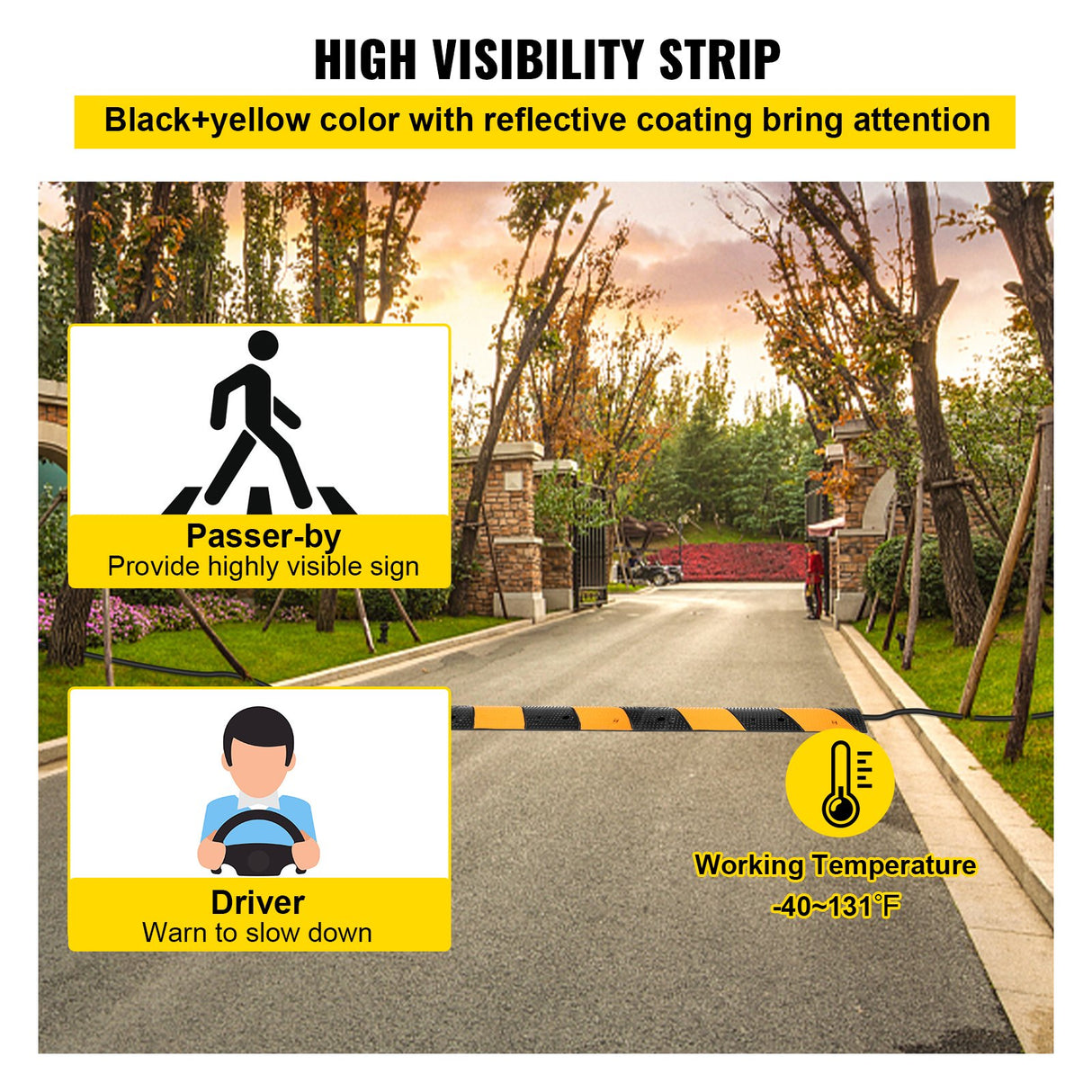 VEVOR Rubber Speed Bump, 2 Pack 2 Channel Speed Bump Hump, 42" Long Modular Speed Bump Rated 22000 LBS Load Capacity, 40.2 x 11.8 x 2.4 inch Garage