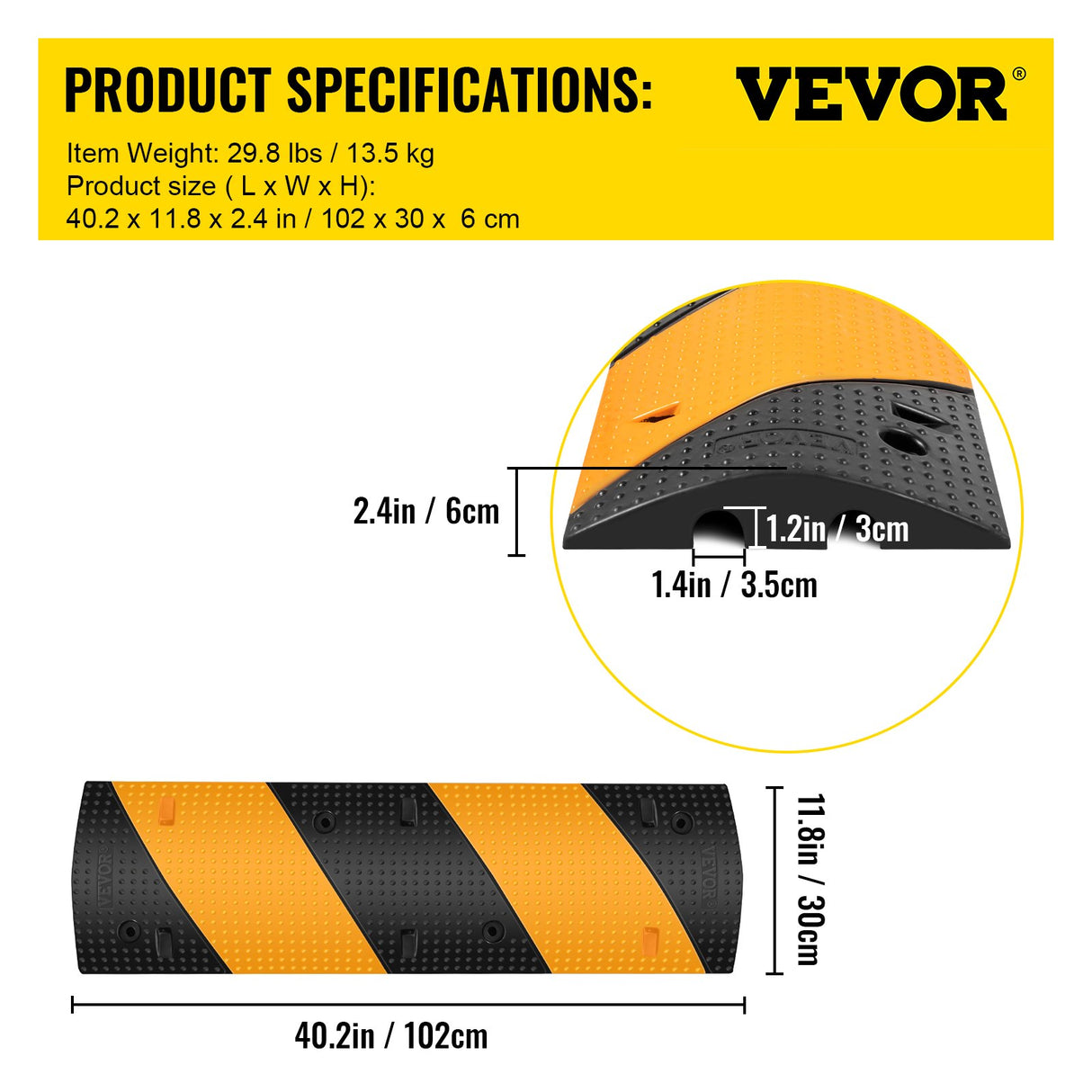 VEVOR Rubber Speed Bump, 2 Pack 2 Channel Speed Bump Hump, 42" Long Modular Speed Bump Rated 22000 LBS Load Capacity, 40.2 x 11.8 x 2.4 inch Garage