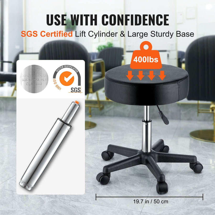 Rolling Stools with Wheels, 400 LBS Weight Capacity Adjustable Height Stool with Ultra-Thick Seat Cushion,, Adjustable Height