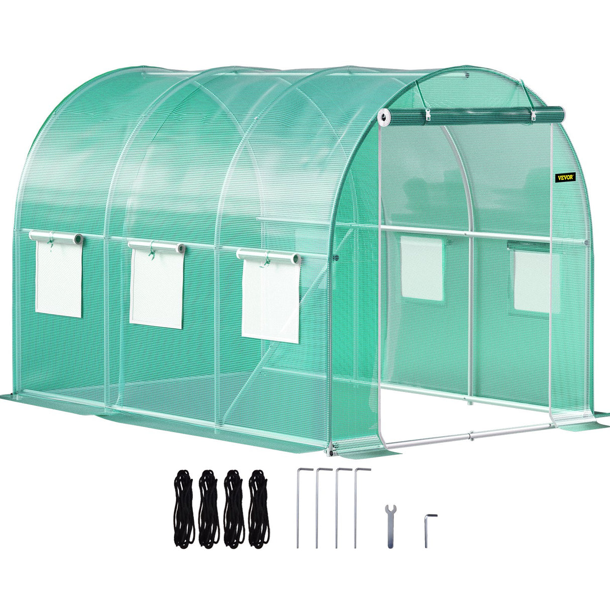 VEVOR Walk-in Tunnel Greenhouse, 3 x 2 x 2 m, Portable Plant Hot House with Galvanised Steel Frame, 1 Top Bar, Diagonal Poles, Zipper Door and 6 Roll-