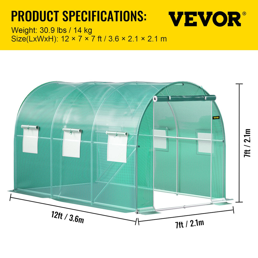 Walk-in Tunnel Greenhouse Galvanized Frame & Waterproof Cover 12x7x7 ft, image 7