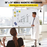 VEVOR Mobile Dry Erase Board Magnetic Whiteboard w/ Stand 60 x 90cm Double Sided - Front View