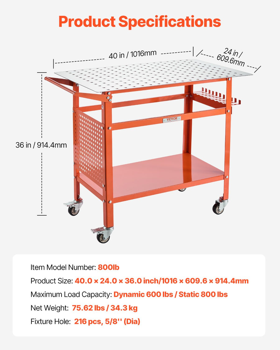 VEVOR Welding Table 40"x24" Welding Workbench with 800LBS Static Weight Capacity, image 7