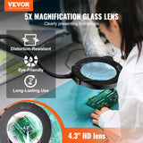 VEVOR 5X Floor Magnifying Glass with Light and Stand Flexible Gooseneck LED - Front View