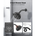 Tub and Shower Faucet Set, 127 mm Rainfall Shower Head and Bathtub Spout, Complete Single-Handle Tub Trim Kit with Brass Pressure Balancing Valve, 8-Setting Adjustable Spray Modes, Matte Black