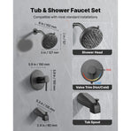 Tub and Shower Faucet Set, Complete with 127 mm Rainfall Shower Head and Bathtub Spout, 8-Setting Adjustable Spray, Single-Handle Tub Trim Kit with Brass Pressure Balancing Valve, Matte Black