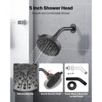 Tub and Shower Faucet Set, Complete with 127 mm Rainfall Shower Head and Bathtub Spout, 8-Setting Adjustable Spray, Single-Handle Tub Trim Kit with Brass Pressure Balancing Valve, Matte Black