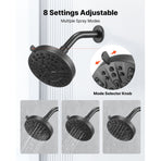 Tub and Shower Faucet Set, Complete with 127 mm Rainfall Shower Head and Bathtub Spout, 8-Setting Adjustable Spray, Single-Handle Tub Trim Kit with Brass Pressure Balancing Valve, Matte Black