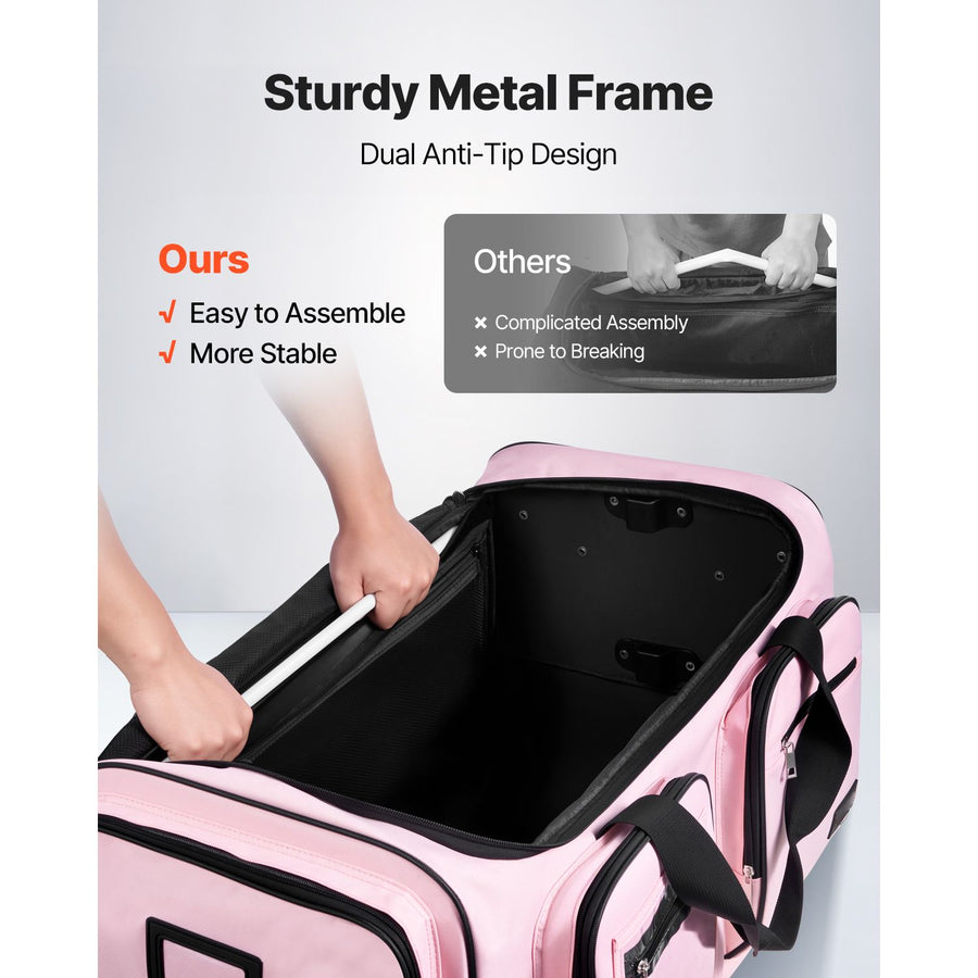 Dance Bag with Garment Rack, 736.6 mm Rolling Dance Duffel, with Wheels, USB Port, Height Adjustable Clothes Rack, Privacy Protection Curtain, Ideal for Travel and Competitions, Matte Pink