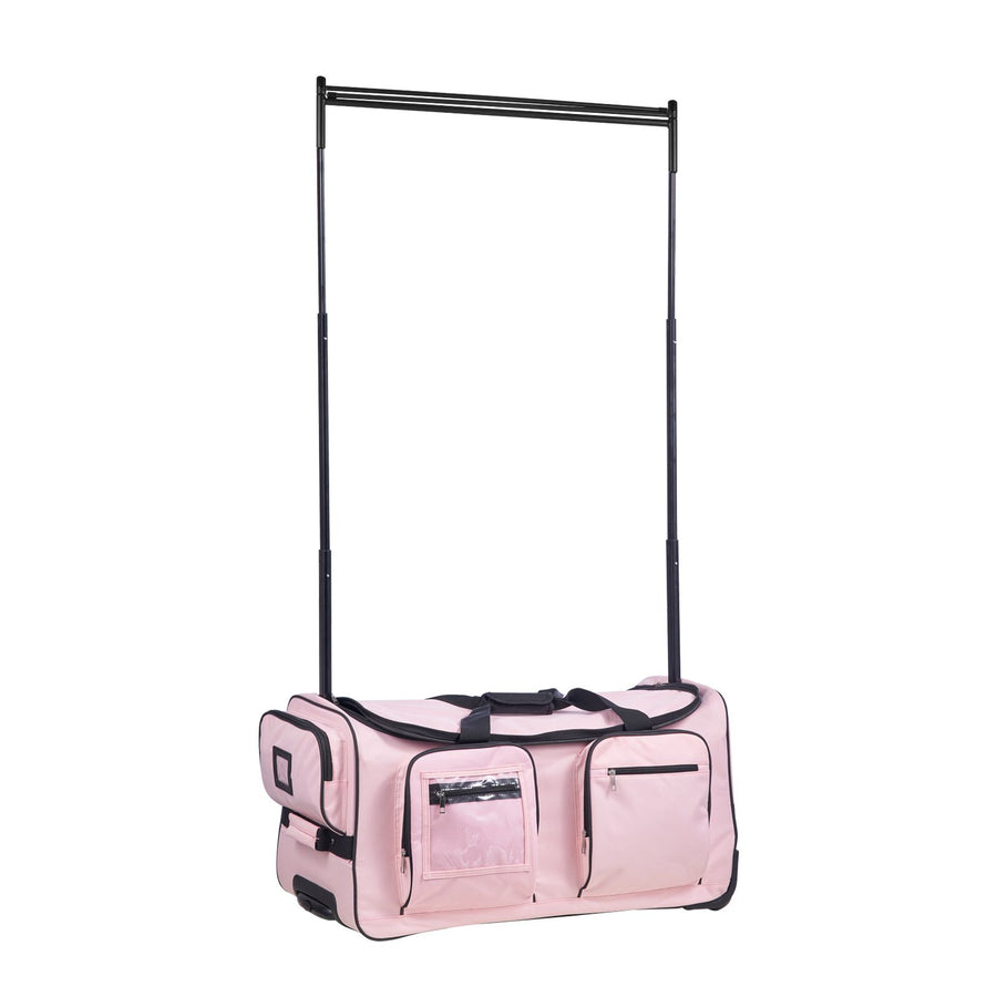 Dance Bag with Garment Rack, 736.6 mm Rolling Dance Duffel, with Wheels, USB Port, Height Adjustable Clothes Rack, Privacy Protection Curtain, Ideal for Travel and Competitions, Matte Pink