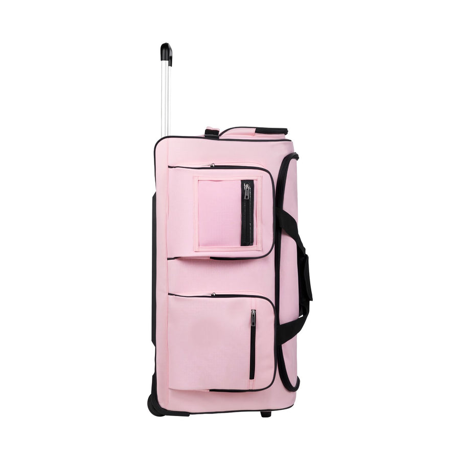 Dance Bag with Garment Rack, 736.6 mm Rolling Dance Duffel, with Wheels, USB Port, Height Adjustable Clothes Rack, Privacy Protection Curtain, Ideal for Travel and Competitions, Matte Pink