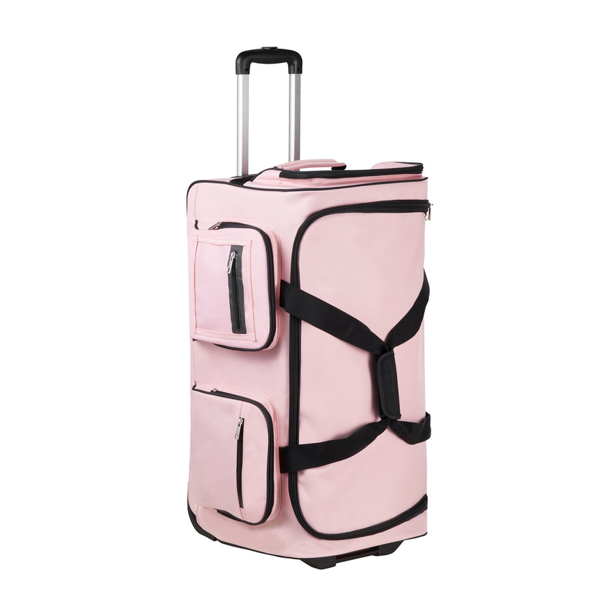 Dance Bag with Garment Rack, 736.6 mm Rolling Dance Duffel, with Wheels, USB Port, Height Adjustable Clothes Rack, Privacy Protection Curtain, Ideal for Travel and Competitions, Matte Pink