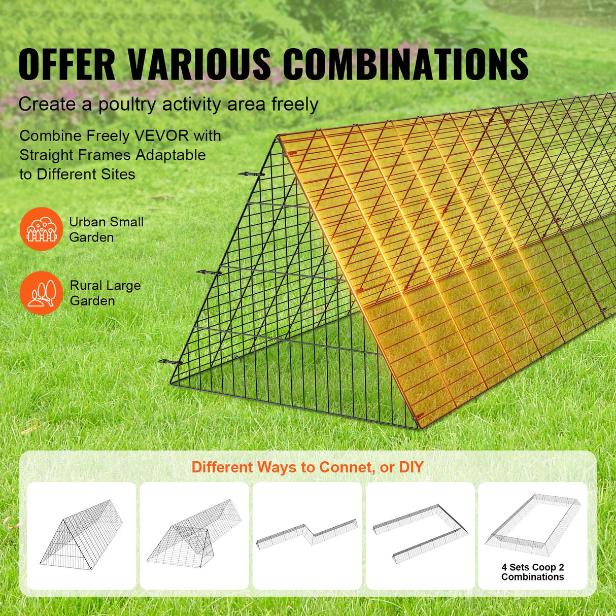 VEVOR Chicken Tunnels, 300 x 71 x 61.5cm (LxWxH) Chicken Tunnels for Yard, Portable Chicken Tunnels for Outside Easy Installation, Chicken Coop Run, Suitable for Chickens, Ducks, Rabbits
