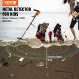 VEVOR Metal Detector for Kids, 150mm, Waterproof Search Coil with LCD Display, Adjustable 660.4-914.4 mm Gold Detector, Lightweight Carbon Fiber Stem for Junior & Youth Detecting Gold Coin Treasure - Front View