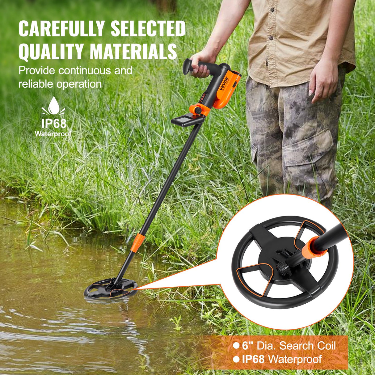 VEVOR Metal Detector for Kids, 150mm, Waterproof Search Coil with LCD Display, Adjustable 660.4-914.4 mm Gold Detector, Lightweight Carbon Fiber Stem for Junior & Youth Detecting Gold Coin Treasure