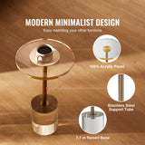 VEVOR Clear Acrylic End Table, Acrylic Side Table with a Solid Base, 11.9 x 11.9 inch Round Tabletop, 21.4 inch High, for Coffee, Drink, Food, Snack used in Living Room, Bedroom, and Study - Side View