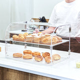 Pastry Display Case, 2-Tier Commercial Countertop Bakery Display Case, Acrylic Display Box with Rear Door Access & Removable Shelves, Keep Fresh for Donut Bagels Cake Cookie - Low Angle
