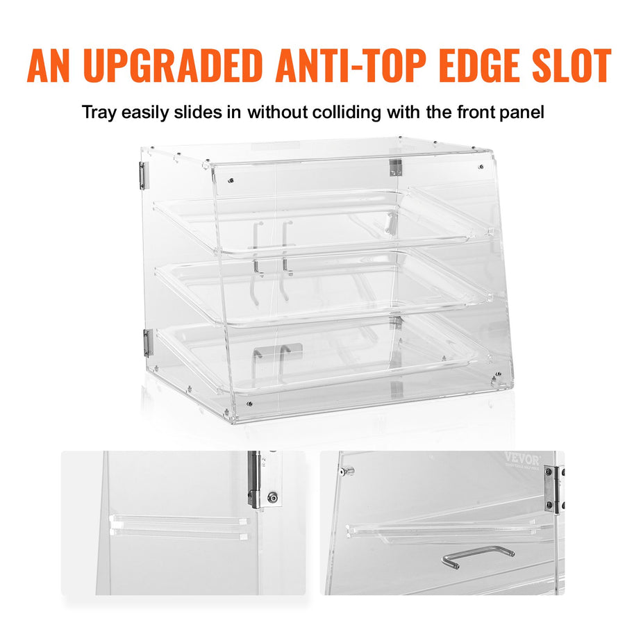 Pastry Display Case, 3-Tier Commercial Countertop Bakery Display Case, Acrylic Display Box with Rear Door Access & Removable Shelves, Keep Fresh for Donut Bagels Cake Cookie
