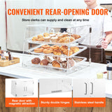 Pastry Display Case, 3-Tier Commercial Countertop Bakery Display Case, Acrylic Display Box with Rear Door Access & Removable Shelves, Keep Fresh for Donut Bagels Cake Cookie