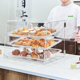 VEVOR Pastry Display Case, 3-Tier Commercial Countertop Bakery Display Case, Acrylic Display Box with Rear Door Access & Removable Shelves, Keep Fresh for Donut Bagels Cake Cookie - Low Angle