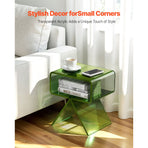 Acrylic Nightstand Side Table, Modern Clear Bedside Table with Storage Shelf, Transparent Small End Desk for Living Room, Bedroom, Home Decor, No Assembly Needed, 30 x 39.1 x 43 cm (Green)