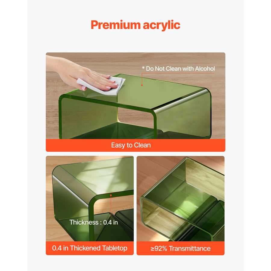 Acrylic Nightstand Side Table, Modern Clear Bedside Table with Storage Shelf, Transparent Small End Desk for Living Room, Bedroom, Home Decor, No Assembly Needed, 30 x 39.1 x 43 cm (Green)