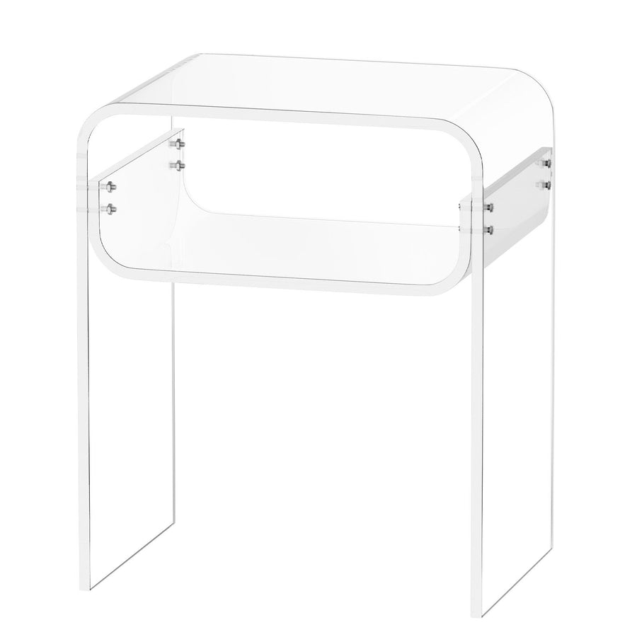 Acrylic Side Table, 2 Tiers Clear Bedside Table with Storage Shelf, Modern Rectangle Acrylic End Desk, Transparent Thick Nightstand for Bedroom, Living Room, Study, 30 x 40 x 50 cm (Clear)