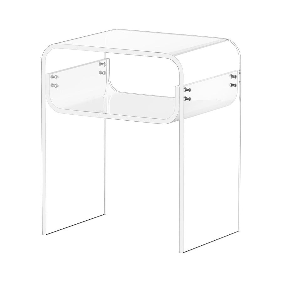 Acrylic Side Table, 2 Tiers Clear Bedside Table with Storage Shelf, Modern Rectangle Acrylic End Desk, Transparent Thick Nightstand for Bedroom, Living Room, Study, 30 x 40 x 50 cm (Clear)