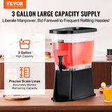 VEVOR Beverage Dispenser, 3 Gallon Drink Dispenser for Parties, Plastic Juice Dispenser with Stand Spigot Lid, Iced Tea Lemonade Juice Water Dispenser, for Restaurants, Hotels, Parties - Front View