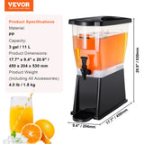 VEVOR Beverage Dispenser, 3 Gallon Drink Dispenser for Parties, Plastic Juice Dispenser with Stand Spigot Lid, Iced Tea Lemonade Juice Water Dispenser