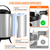 VEVOR Stainless Steel Insulated Beverage Dispenser, 7.6 Liter, Thermal Hot and Cold Drink Server Dispenser with Spigot Handle, Food-grade for Hot Tea Coffee Water Restaurant Drink Shop - Side View