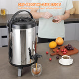VEVOR Stainless Steel Insulated Beverage Dispenser, 7.6 Liter, Thermal Hot and Cold Drink Server Dispenser with Spigot Handle, Food-grade for Hot Tea Coffee Water Restaurant Drink Shop - 45-Degree Angle