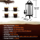 VEVOR Stainless Steel Insulated Beverage Dispenser, 7.6 Liter, Thermal Hot and Cold Drink Server Dispenser with Spigot Handle, Food-grade for Hot Tea Coffee Water Restaurant Drink Shop - Close-Up Angle