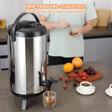 VEVOR Stainless Steel Insulated Beverage Dispenser, 9.2 Liter, Thermal Hot and Cold Drink Server Dispenser with Spigot Handle, Food-grade for Hot Tea Coffee Water Restaurant Drink Shop - 45-Degree Angle