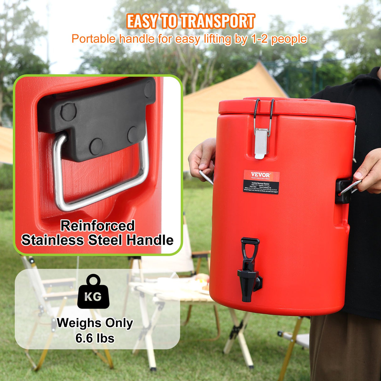 VEVOR Stainless Steel Insulated Beverage Dispenser, 17.2 Liter, Thermal Hot and Cold Drink Server Dispenser with Spigot Handle, Food-grade for Hot Tea Coffee Water Restaurant Drink Shop