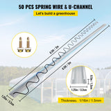 VEVOR Spring Wire and Lock Channel, 2m Spring Lock & U-Channel Bundle for Greenhouse, 50 Packs PE Coated Spring Wire & Aluminum Alloy Channel, Plastic