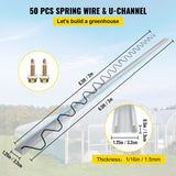 VEVOR Spring Wire and Lock Channel, 2m Spring Lock & U-Channel Bundle for Greenhouse, 50 Packs PE Coated Spring Wire & Aluminum Alloy Channel, Plastic Poly Film or Shade Cloth Attachment with Scre - Front View