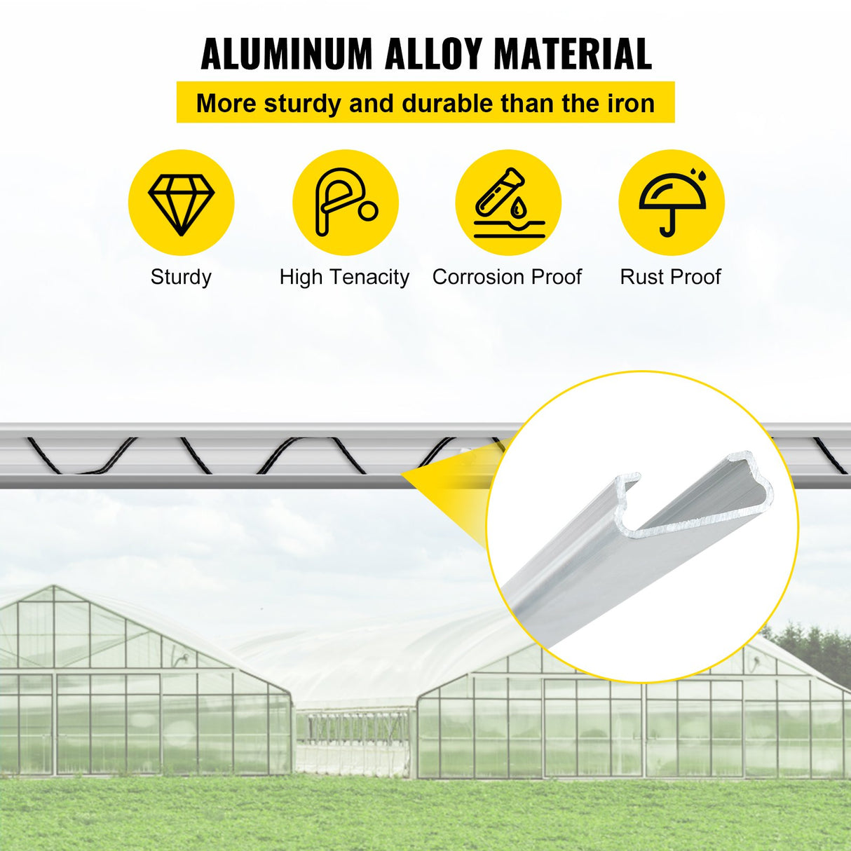 VEVOR Spring Wire and Lock Channel, 2m Spring Lock & U-Channel Bundle for Greenhouse, 50 Packs PE Coated Spring Wire & Aluminum Alloy Channel, Plastic Poly Film or Shade Cloth Attachment with Scre