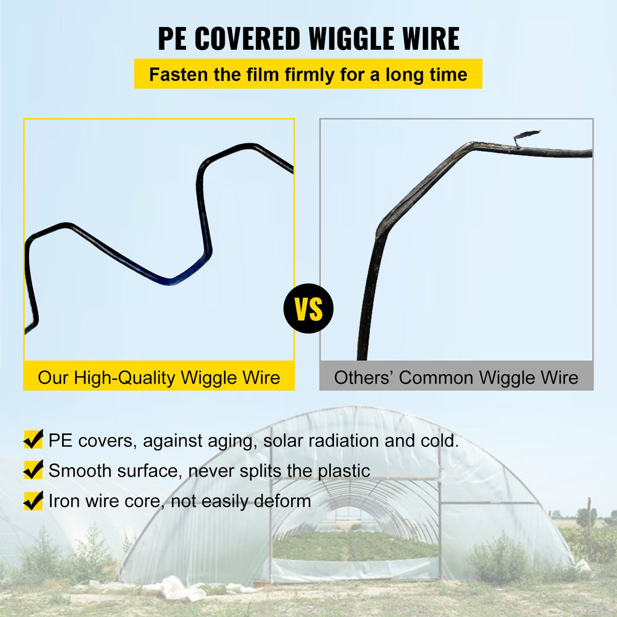 VEVOR Spring Wire and Lock Channel, 2m Spring Lock & U-Channel Bundle for Greenhouse, 50 Packs PE Coated Spring Wire & Aluminum Alloy Channel, Plastic Poly Film or Shade Cloth Attachment with Scre