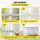 VEVOR Spring Wire and Lock Channel, 2m Spring Lock & U-Channel Bundle for Greenhouse, 50 Packs PE Coated Spring Wire & Aluminum Alloy Channel, Plastic Poly Film or Shade Cloth Attachment with Scre - 45-Degree Angle