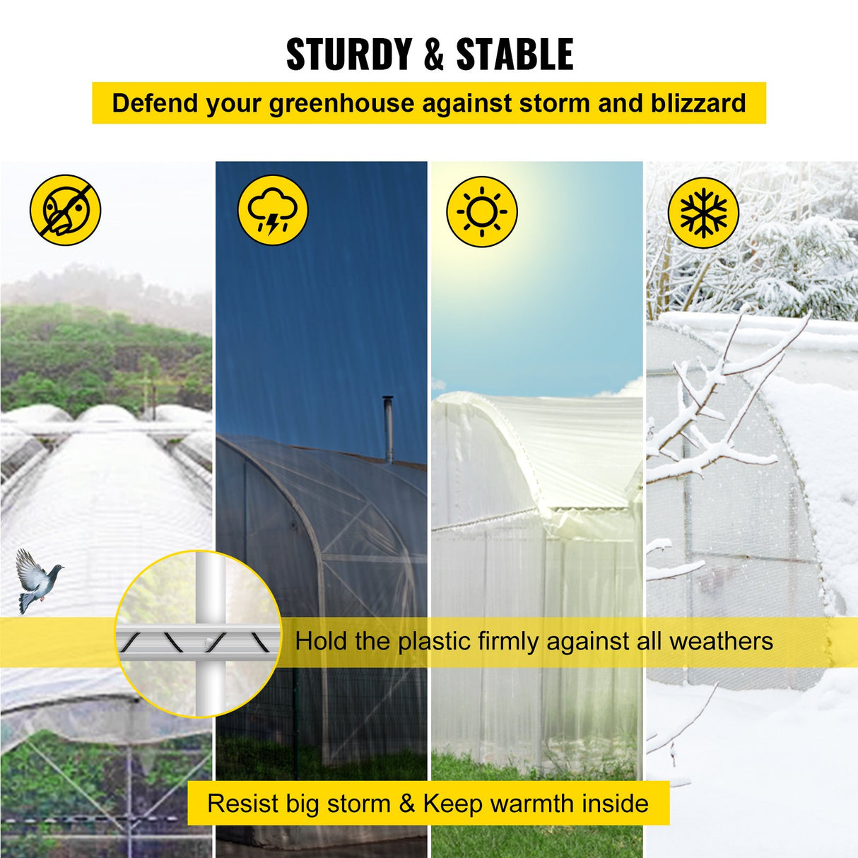VEVOR Spring Wire and Lock Channel, 2m Spring Lock & U-Channel Bundle for Greenhouse, 50 Packs PE Coated Spring Wire & Aluminum Alloy Channel, Plastic Poly Film or Shade Cloth Attachment with Scre
