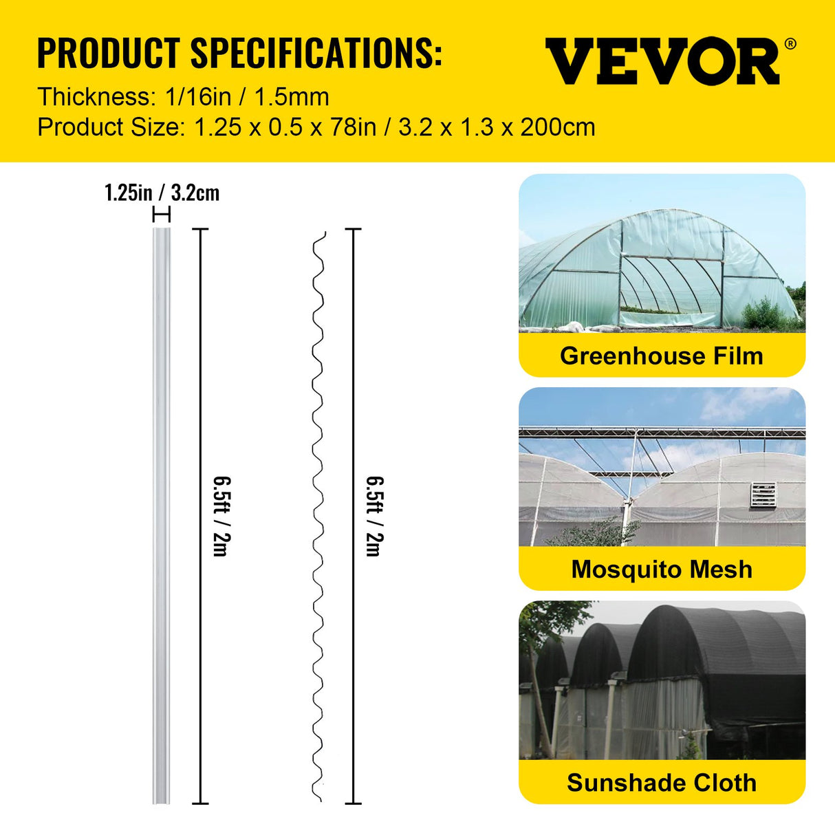 VEVOR Spring Wire and Lock Channel, 2m Spring Lock & U-Channel Bundle for Greenhouse, 50 Packs PE Coated Spring Wire & Aluminum Alloy Channel, Plastic