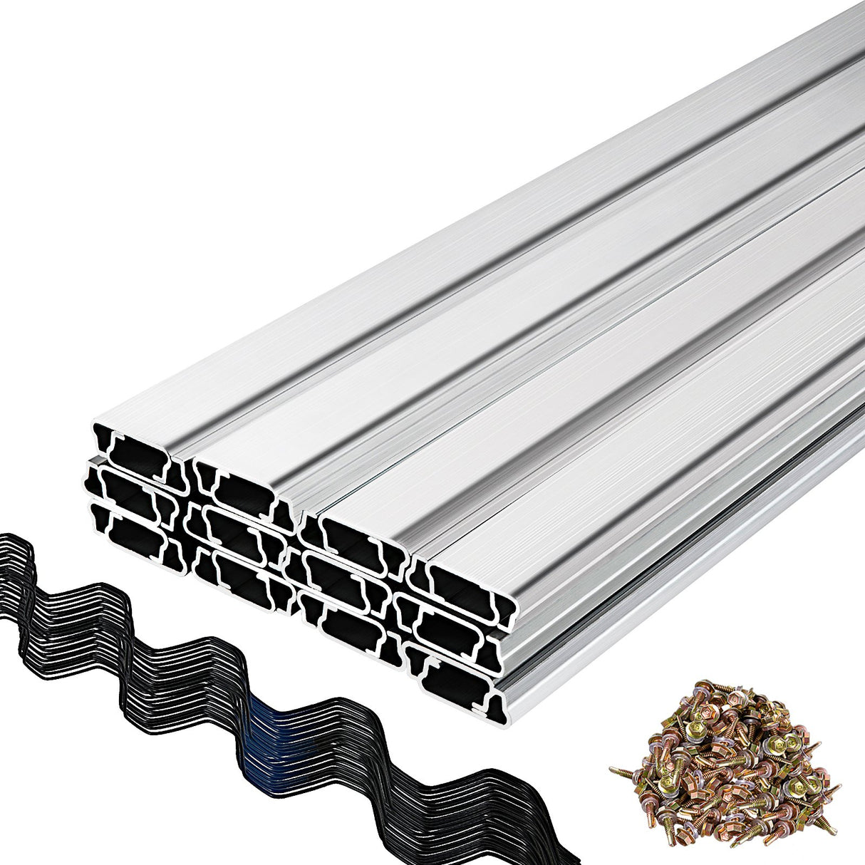 VEVOR Spring Wire and Lock Channel, 2m Spring Lock & U-Channel Bundle for Greenhouse, 50 Packs PE Coated Spring Wire & Aluminum Alloy Channel, Plastic Poly Film or Shade Cloth Attachment with Scre