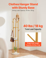 Coat Rack, Freestanding Coat Rack Stand with Quartz Stone Base & 9 Hooks, Free Standing Hall Coat Tree for Entryway, Bedroom, Office, Living Room, Modern Clothes Hanger for Coat, Hat, Scarf, Bag