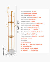 Coat Rack, Freestanding Coat Rack Stand with Quartz Stone Base & 9 Hooks, Free Standing Hall Coat Tree for Entryway, Bedroom, Office, Living Room, Modern Clothes Hanger for Coat, Hat, Scarf, Bag